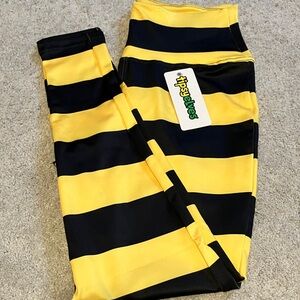 Tipsyeleves Yellow Black Stripe Leggings M NWT